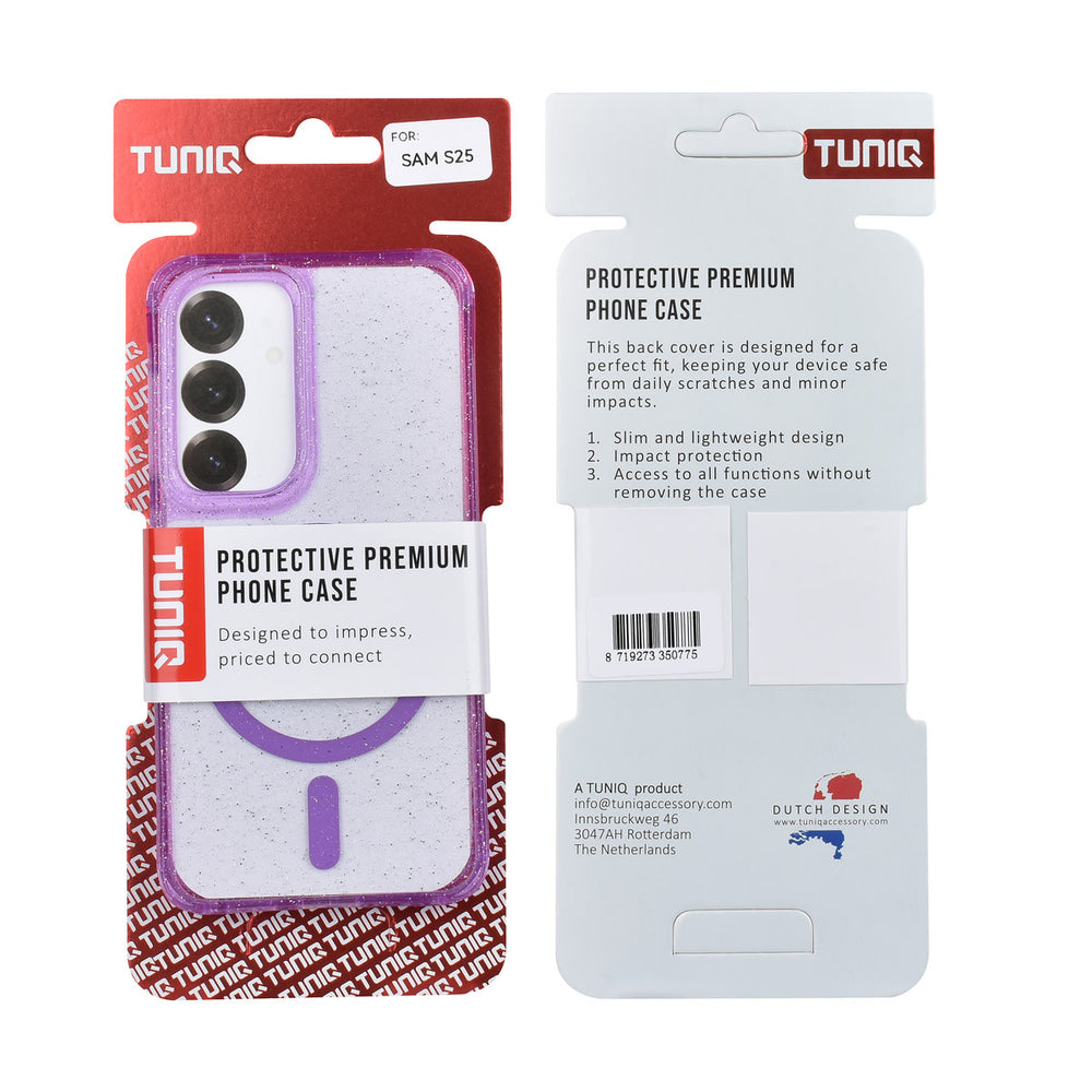 TUNIQ Samsung Galaxy S25 Backcover hoesje - Magsafe - Glitter - Hanger - Paars-Hoesjes-Ilumina Benelux