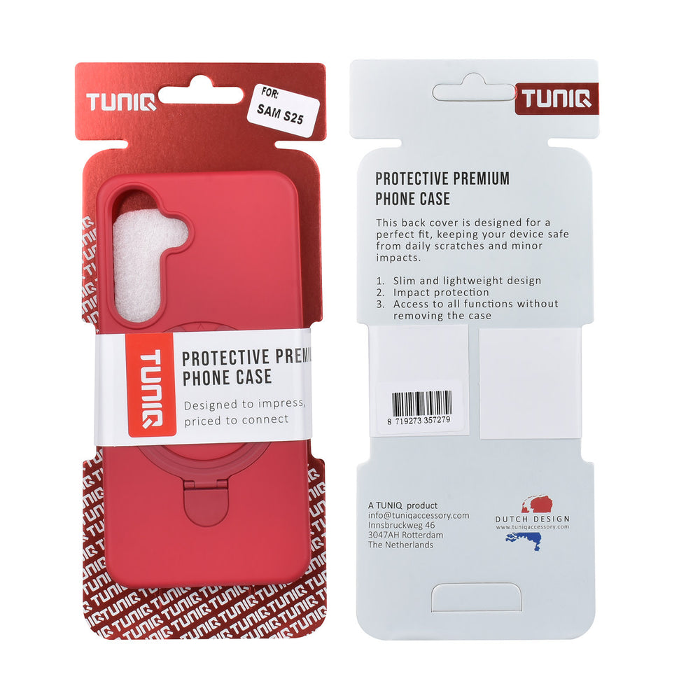 TUNIQ Samsung Galaxy S25 Backcover hoesje - Magsafe With Ring Stand - Hanger - Cherry Red-Hoesjes-Ilumina Benelux
