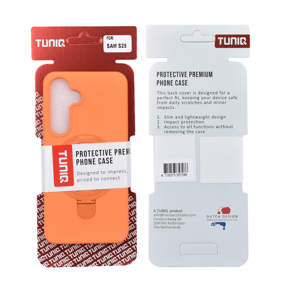 TUNIQ Samsung Galaxy S25 Backcover hoesje - Magsafe With Ring Stand - Hanger - Tangerine Orange-Hoesjes-Ilumina Benelux