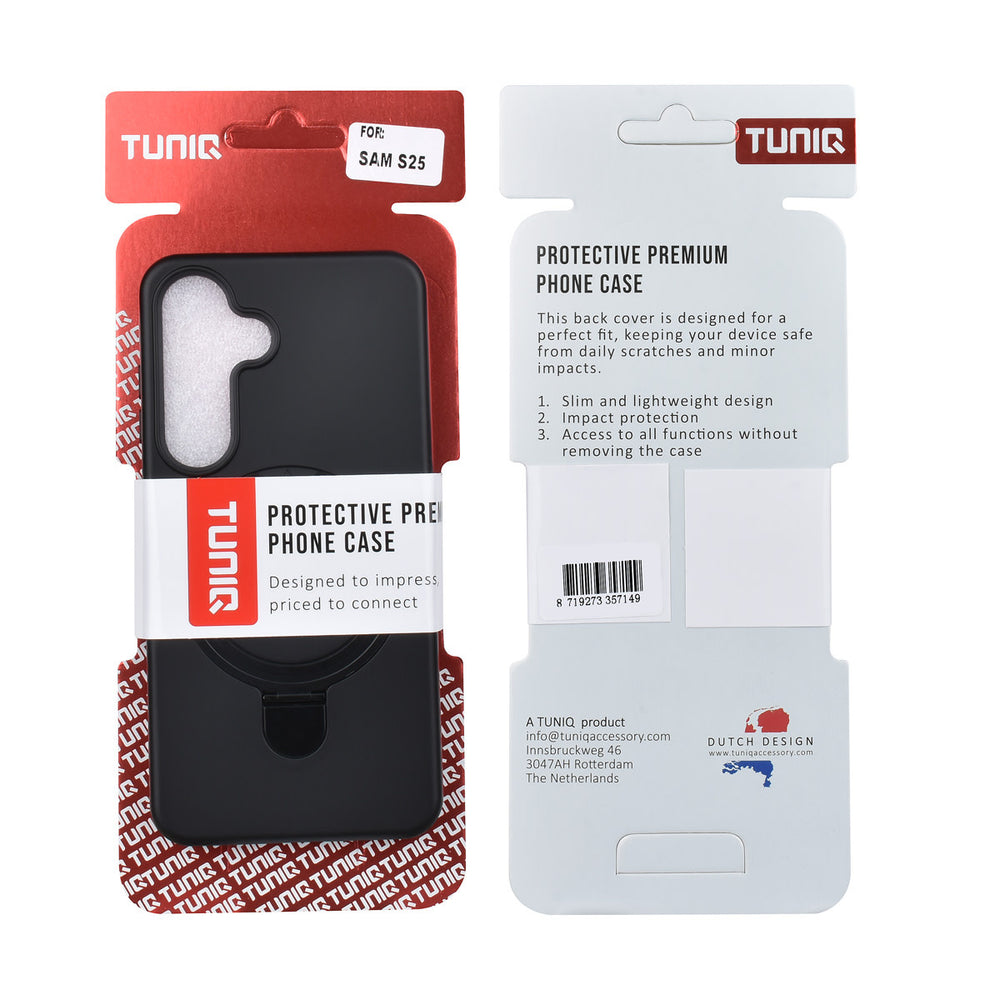 TUNIQ Samsung Galaxy S25 Backcover hoesje - Magsafe With Ring Stand - Hanger - Zwart-Hoesjes-Ilumina Benelux