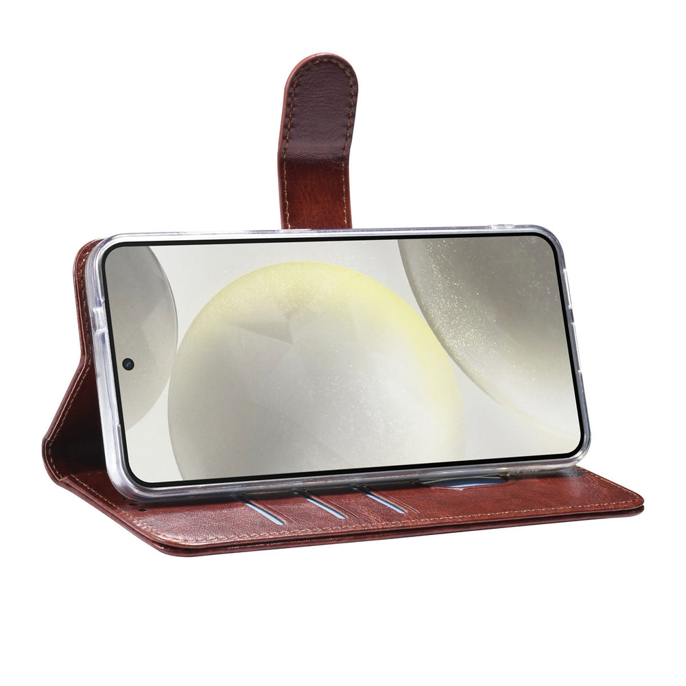 TUNIQ Samsung Galaxy S25 Book Case hoesje - Pasjeshouder voor 3 pasjes - Hanger - Bruin-Hoesjes-Ilumina Benelux