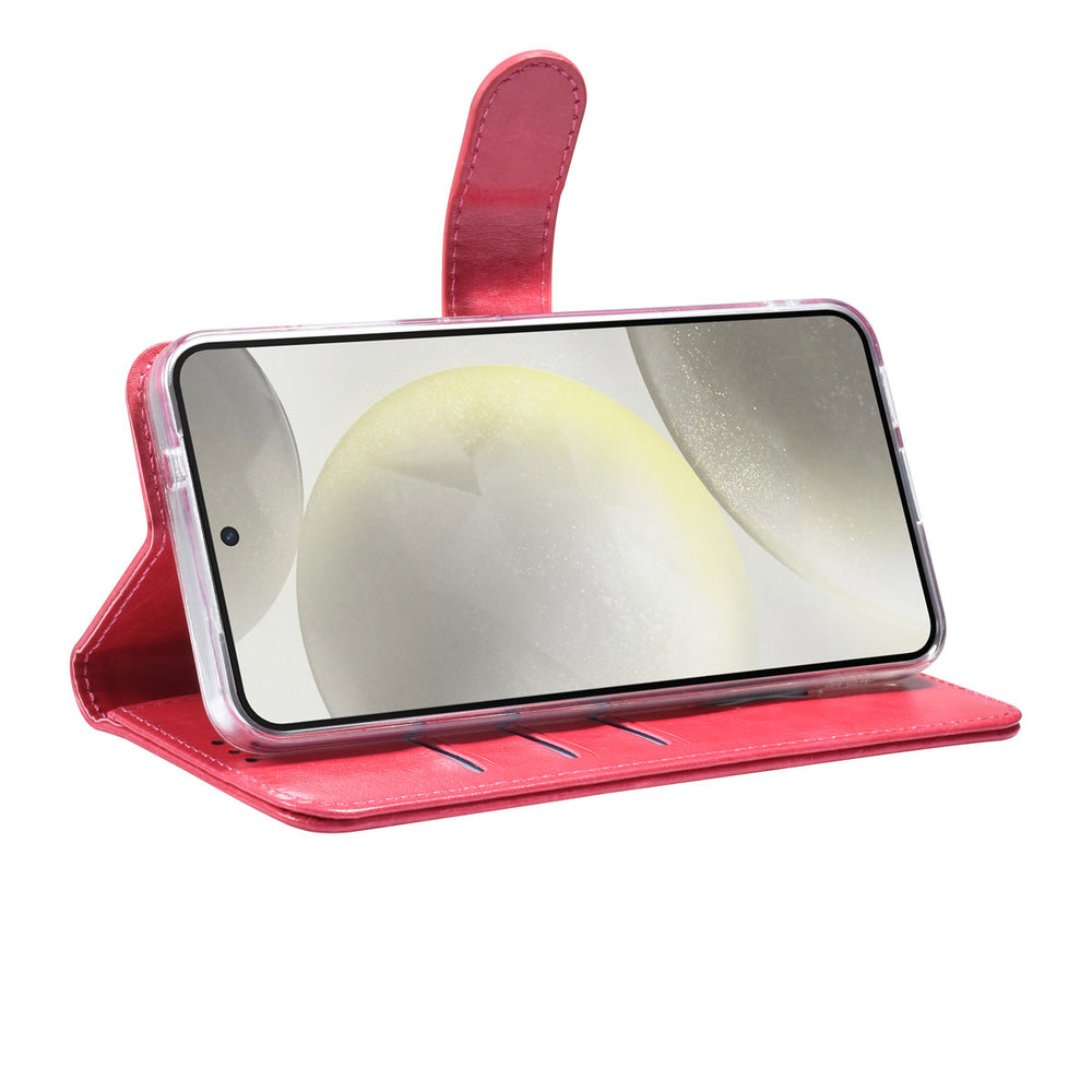 TUNIQ Samsung Galaxy S25 Book Case hoesje - Pasjeshouder voor 3 pasjes - Hanger - Felroze-Hoesjes-Ilumina Benelux
