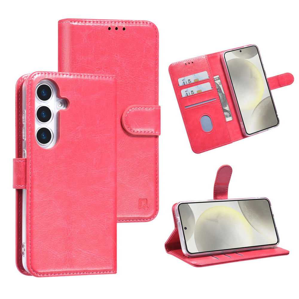TUNIQ Samsung Galaxy S25 Book Case hoesje - Pasjeshouder voor 3 pasjes - Hanger - Felroze-Hoesjes-Ilumina Benelux