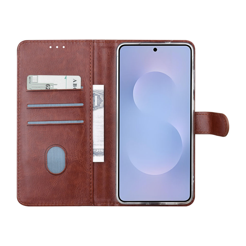 TUNIQ Samsung Galaxy S25 Edge Book Case hoesje - Pasjeshouder voor 3 pasjes - Magneetsluiting - Hanger - Bruin-Hoesjes-Ilumina Benelux