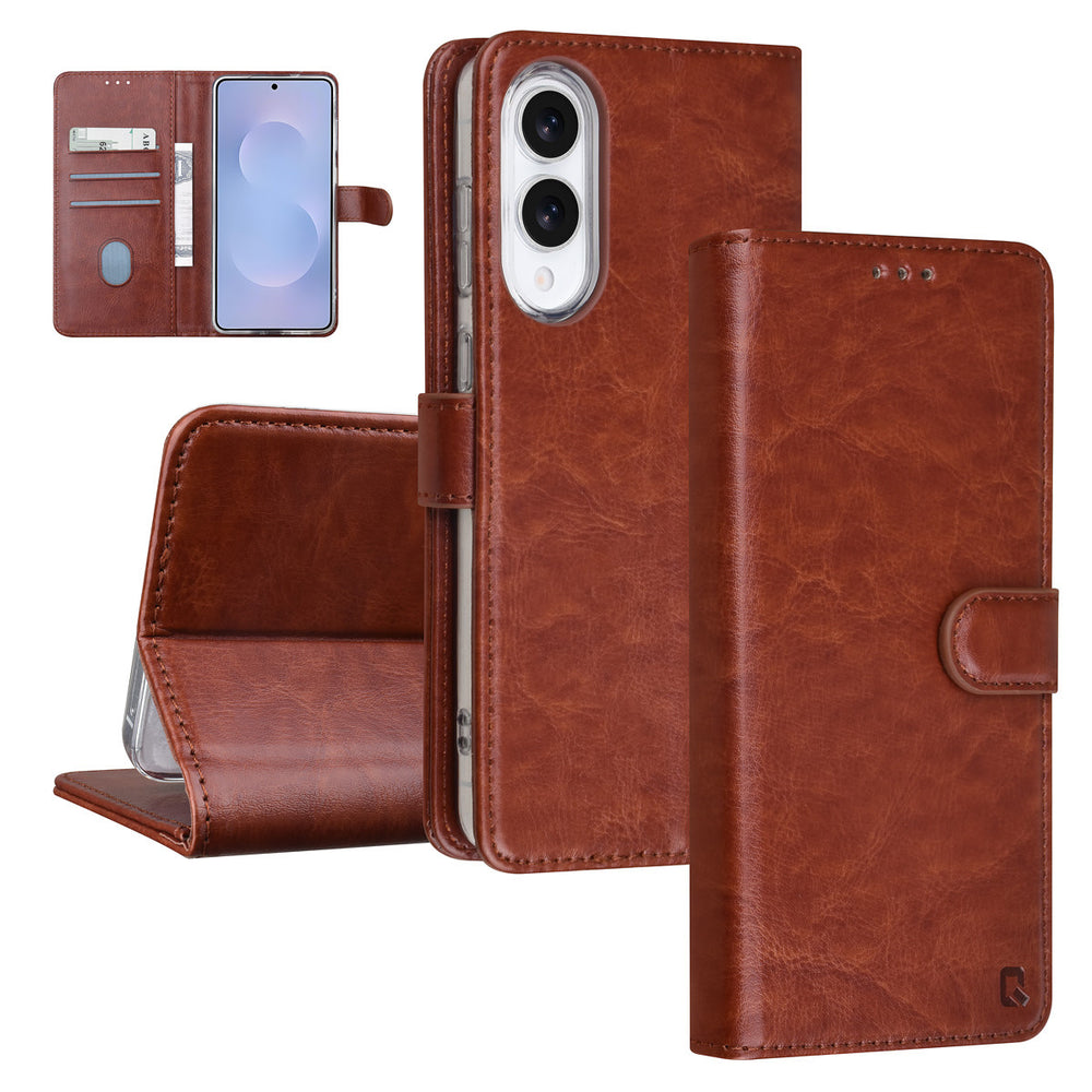 TUNIQ Samsung Galaxy S25 Edge Book Case hoesje - Pasjeshouder voor 3 pasjes - Magneetsluiting - Hanger - Bruin-Hoesjes-Ilumina Benelux