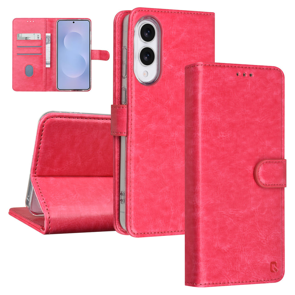 TUNIQ Samsung Galaxy S25 Edge Book Case hoesje - Pasjeshouder voor 3 pasjes - Magneetsluiting - Hanger - Felroze-Hoesjes-Ilumina Benelux