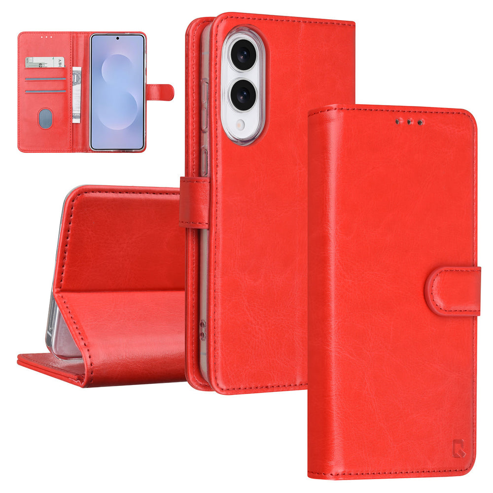 TUNIQ Samsung Galaxy S25 Edge Book Case hoesje - Pasjeshouder voor 3 pasjes - Magneetsluiting - Hanger - Rood-Hoesjes-Ilumina Benelux