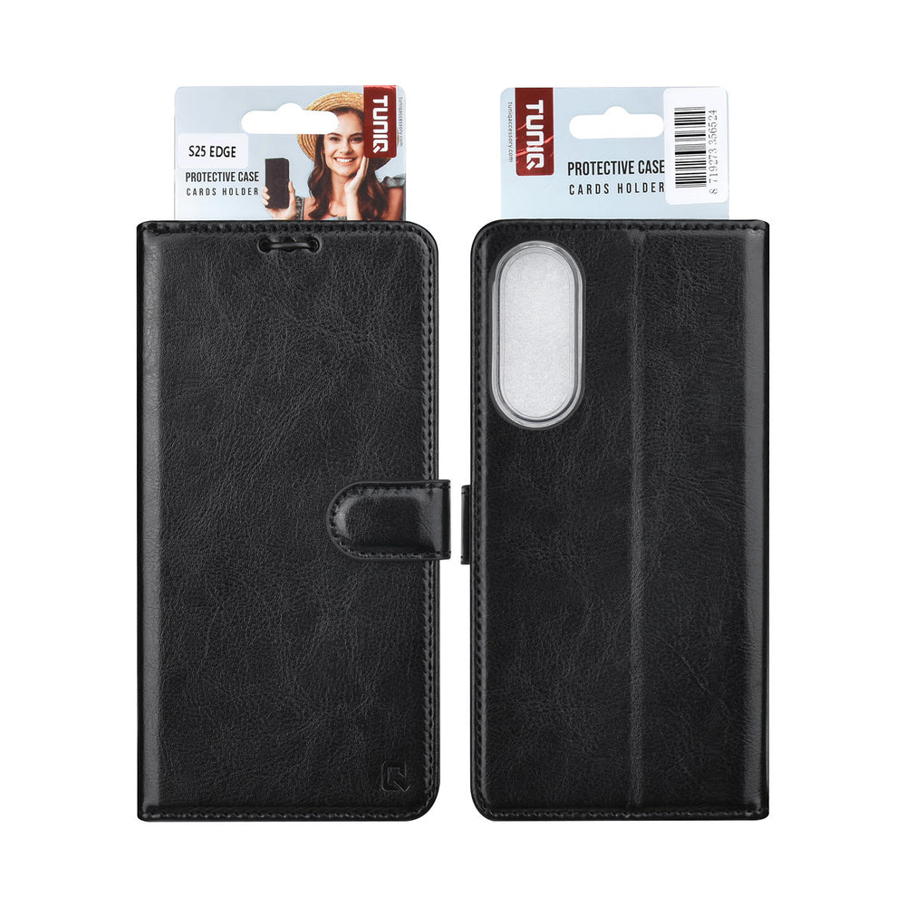 TUNIQ Samsung Galaxy S25 Edge Book Case hoesje - Pasjeshouder voor 3 pasjes - Magneetsluiting - Hanger - Zwart-Hoesjes-Ilumina Benelux