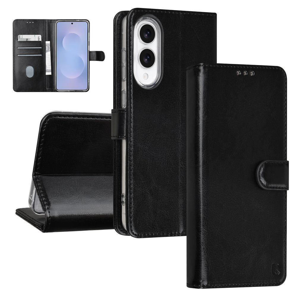 TUNIQ Samsung Galaxy S25 Edge Book Case hoesje - Pasjeshouder voor 3 pasjes - Magneetsluiting - Hanger - Zwart-Hoesjes-Ilumina Benelux