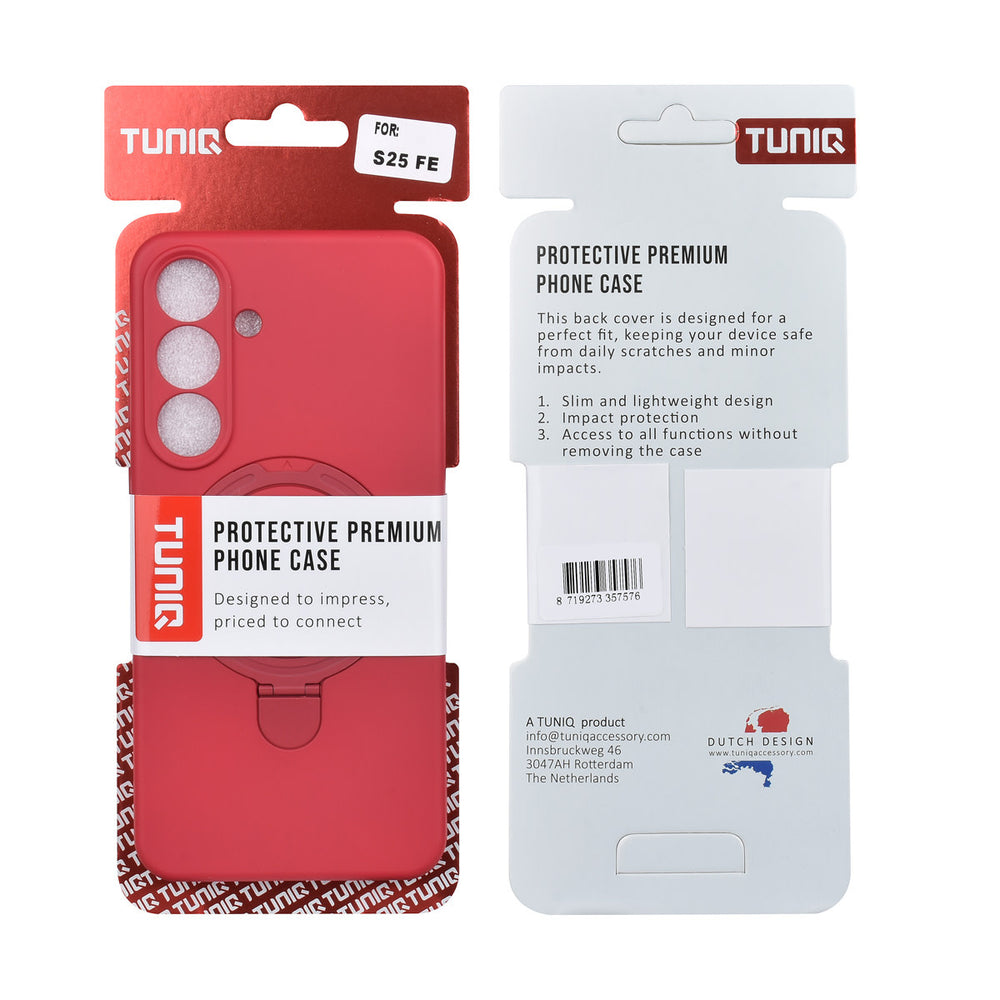TUNIQ Samsung Galaxy S25 FE Backcover hoesje - Magsafe With Ring Stand - Hanger - Cherry Red-Hoesjes-Ilumina Benelux