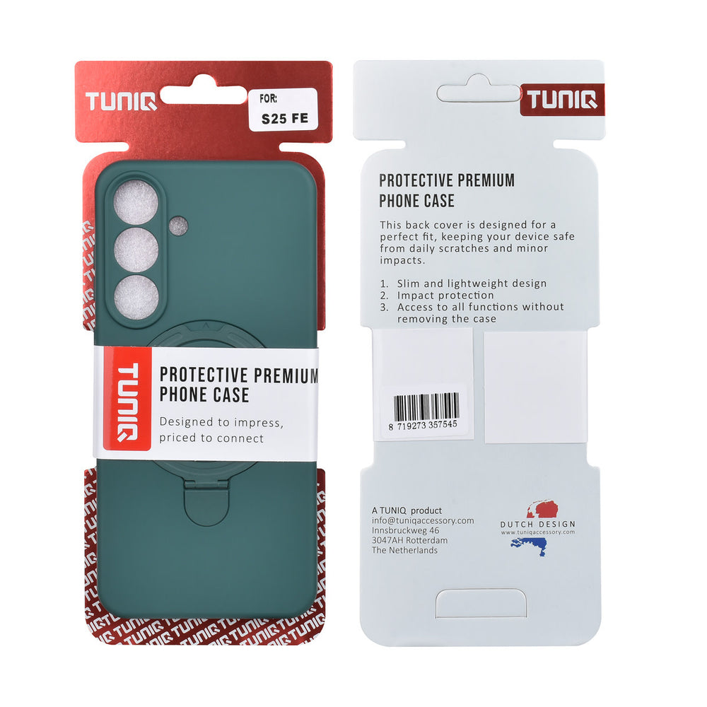 TUNIQ Samsung Galaxy S25 FE Backcover hoesje - Magsafe With Ring Stand - Hanger - DonkerGroen-Hoesjes-Ilumina Benelux