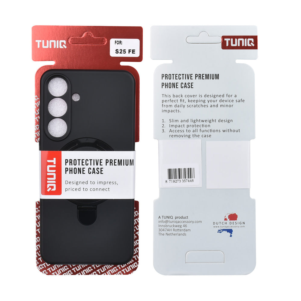 TUNIQ Samsung Galaxy S25 FE Backcover hoesje - Magsafe With Ring Stand - Hanger - Zwart-Hoesjes-Ilumina Benelux