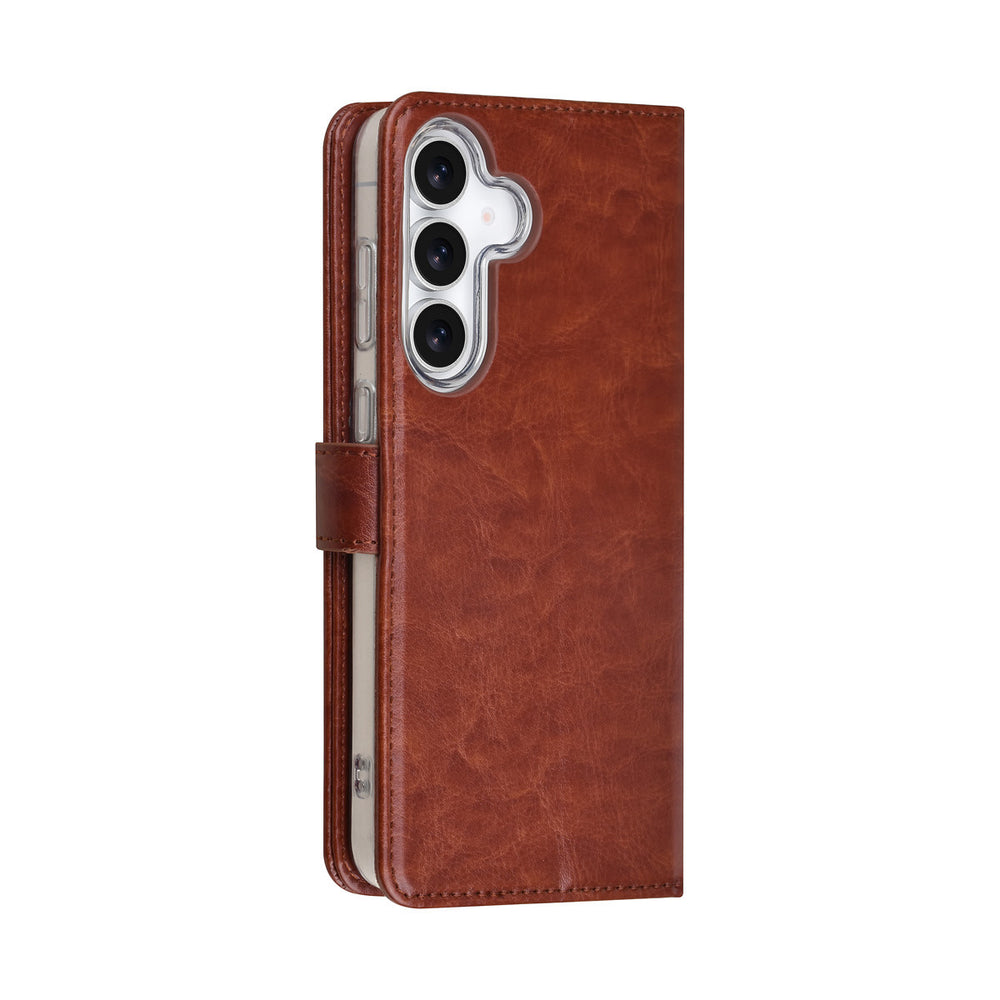 TUNIQ Samsung Galaxy S25 FE Book Case hoesje - Pasjeshouder voor 3 pasjes - Magneetsluiting - Hanger - Bruin-Hoesjes-Ilumina Benelux