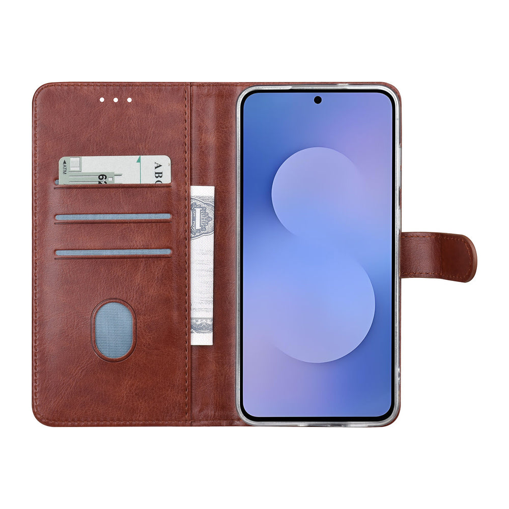 TUNIQ Samsung Galaxy S25 FE Book Case hoesje - Pasjeshouder voor 3 pasjes - Magneetsluiting - Hanger - Bruin-Hoesjes-Ilumina Benelux