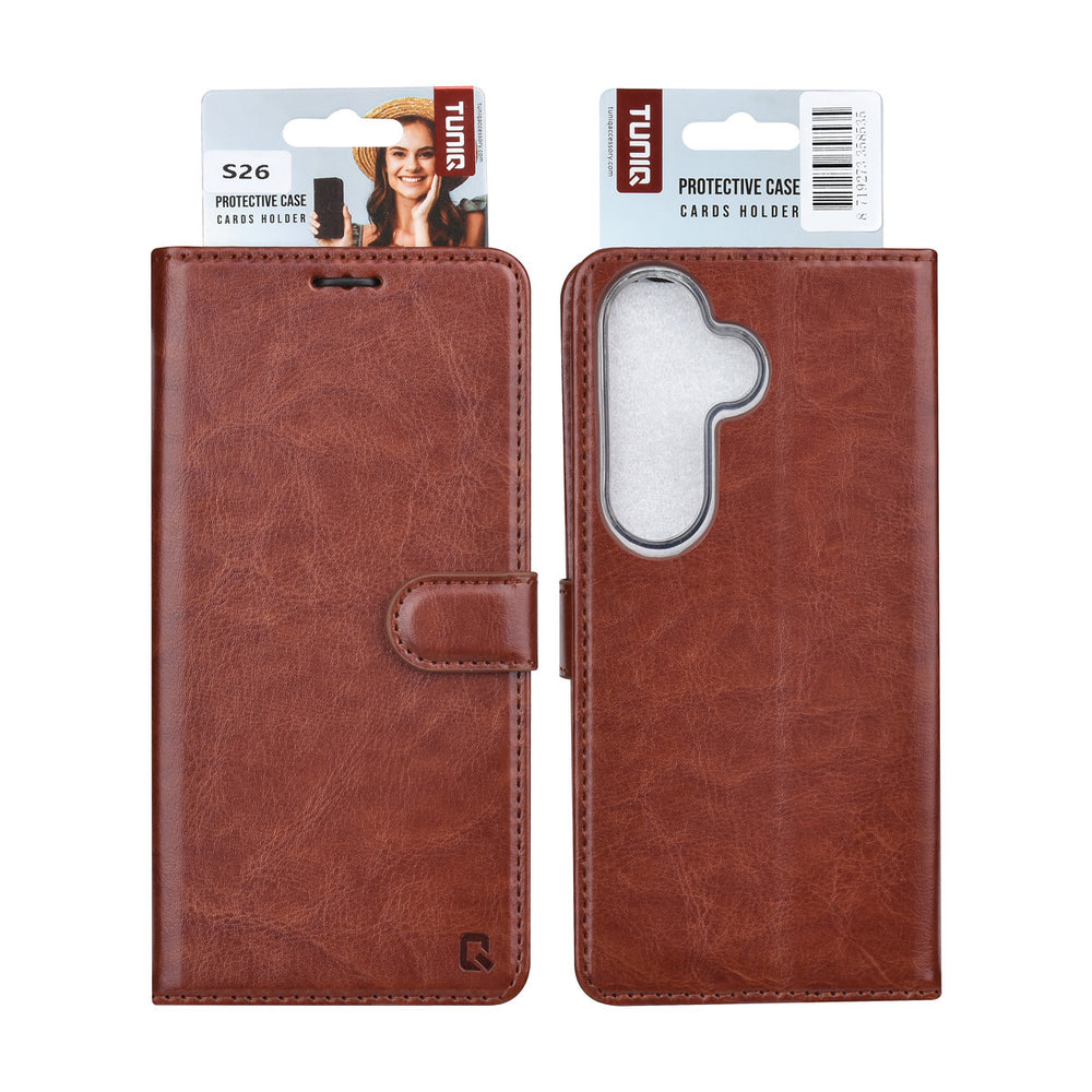 TUNIQ Samsung Galaxy S25 FE Book Case hoesje - Pasjeshouder voor 3 pasjes - Magneetsluiting - Hanger - Bruin-Hoesjes-Ilumina Benelux