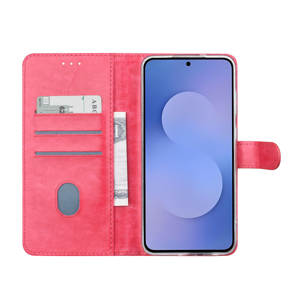 TUNIQ Samsung Galaxy S25 FE Book Case hoesje - Pasjeshouder voor 3 pasjes - Magneetsluiting - Hanger - Felroze-Hoesjes-Ilumina Benelux