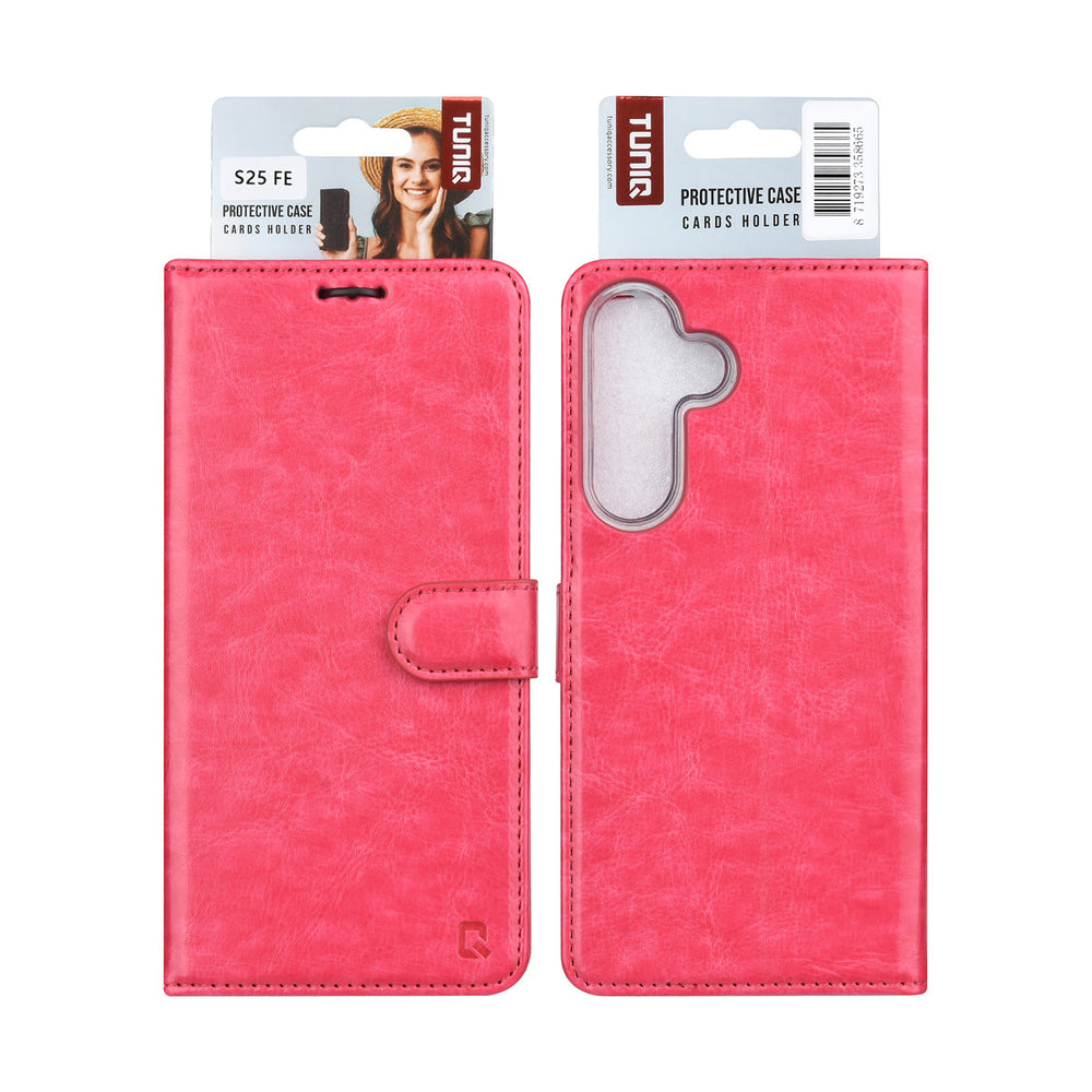 TUNIQ Samsung Galaxy S25 FE Book Case hoesje - Pasjeshouder voor 3 pasjes - Magneetsluiting - Hanger - Felroze-Hoesjes-Ilumina Benelux
