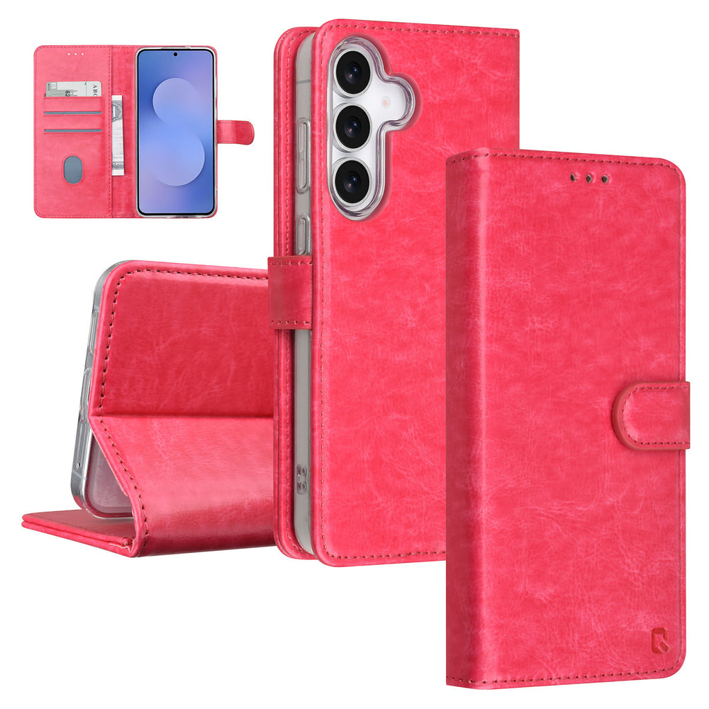 TUNIQ Samsung Galaxy S25 FE Book Case hoesje - Pasjeshouder voor 3 pasjes - Magneetsluiting - Hanger - Felroze-Hoesjes-Ilumina Benelux