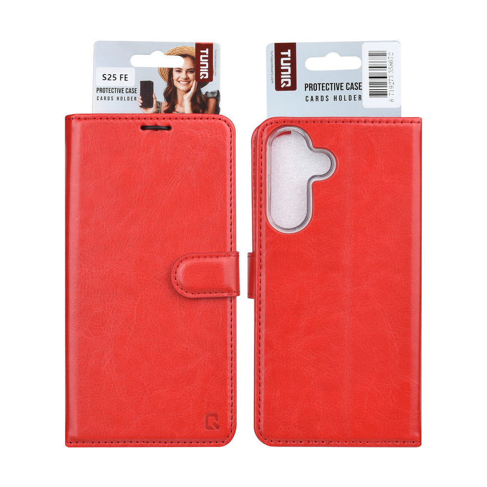 TUNIQ Samsung Galaxy S25 FE Book Case hoesje - Pasjeshouder voor 3 pasjes - Magneetsluiting - Hanger - Rood-Hoesjes-Ilumina Benelux