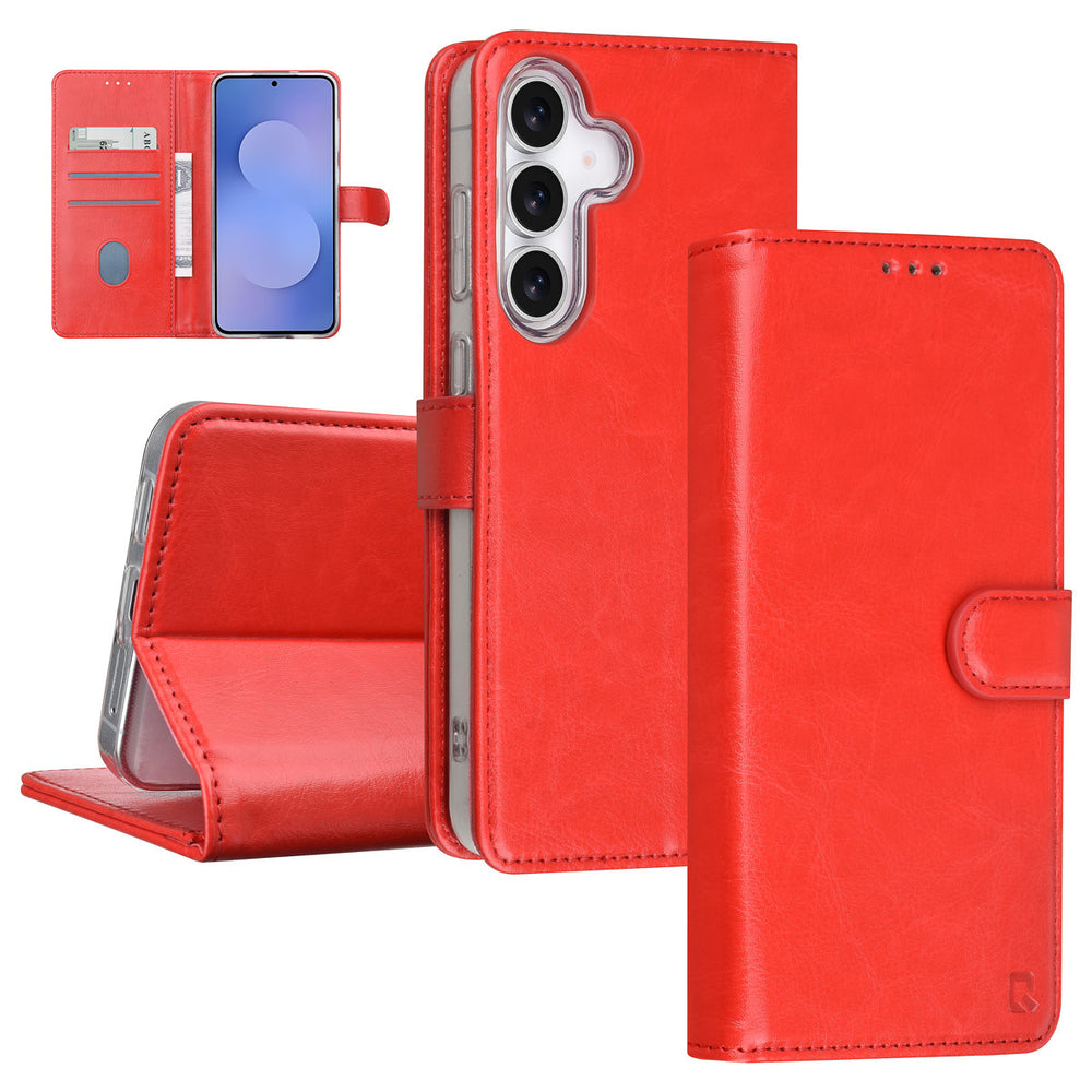 TUNIQ Samsung Galaxy S25 FE Book Case hoesje - Pasjeshouder voor 3 pasjes - Magneetsluiting - Hanger - Rood-Hoesjes-Ilumina Benelux