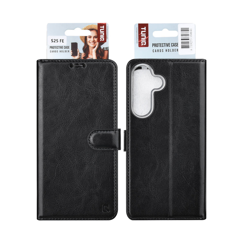 TUNIQ Samsung Galaxy S25 FE Book Case hoesje - Pasjeshouder voor 3 pasjes - Magneetsluiting - Hanger - Zwart-Hoesjes-Ilumina Benelux