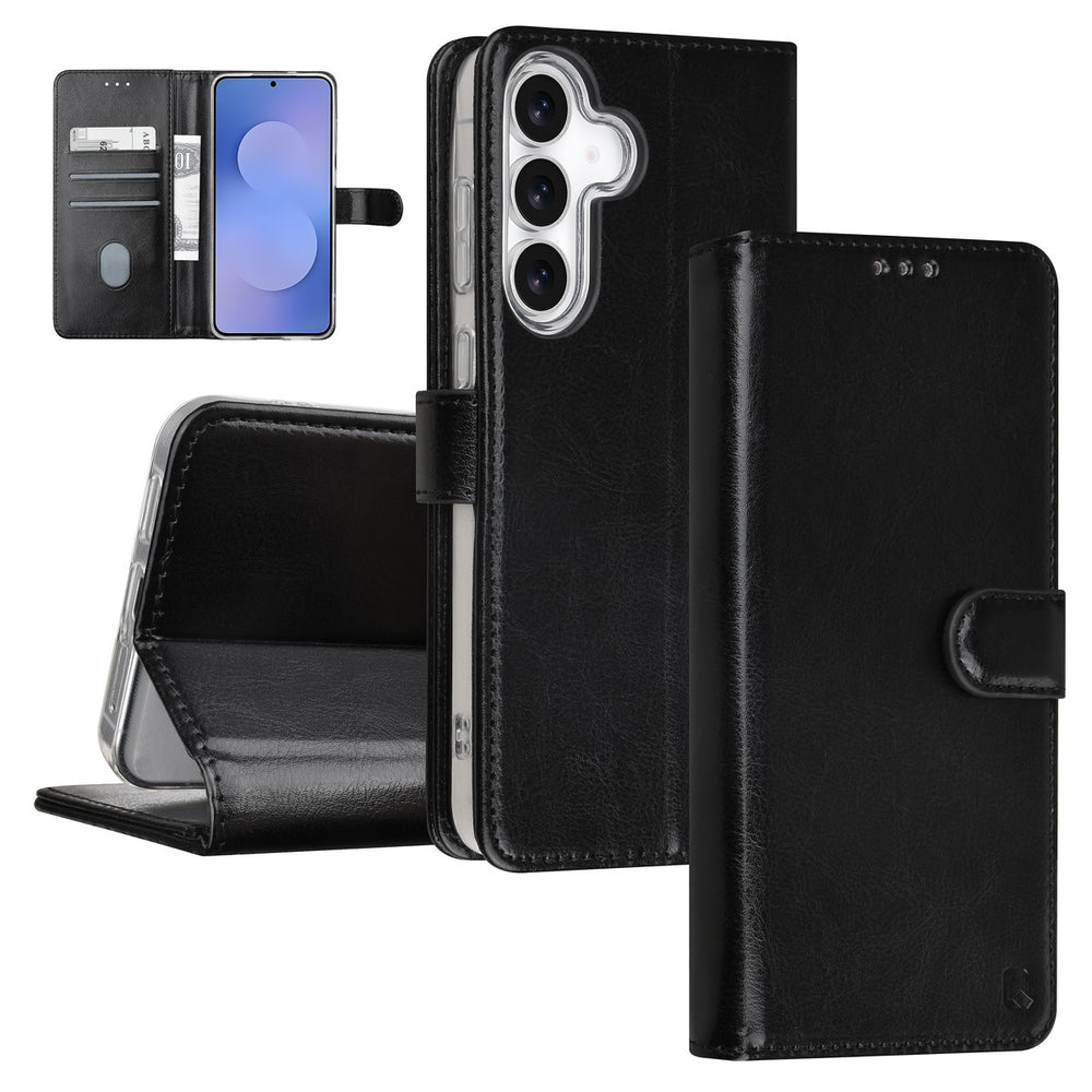TUNIQ Samsung Galaxy S25 FE Book Case hoesje - Pasjeshouder voor 3 pasjes - Magneetsluiting - Hanger - Zwart-Hoesjes-Ilumina Benelux
