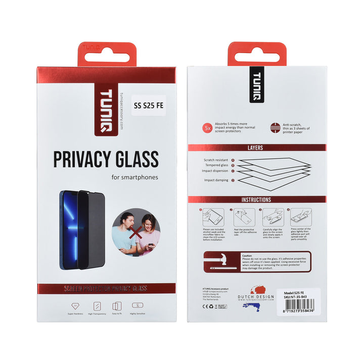 TUNIQ Samsung Galaxy S25 FE Screenprotector - Privacy Glass - Zwart-Screenprotectors-Ilumina Benelux