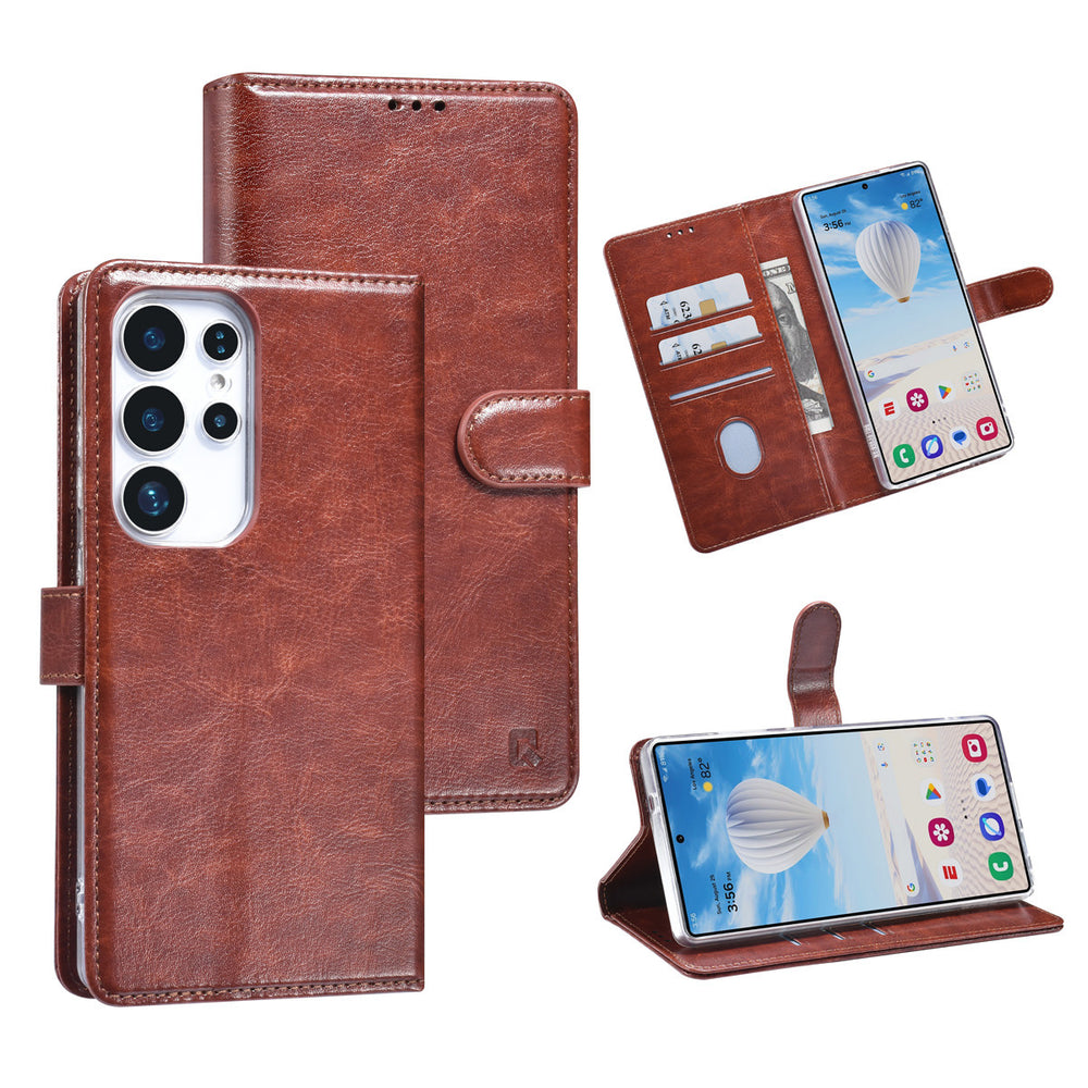 TUNIQ Samsung Galaxy S25 Ultra Book Case hoesje - Pasjeshouder voor 3 pasjes - Magneetsluiting - Hanger - Bruin-Hoesjes-Ilumina Benelux