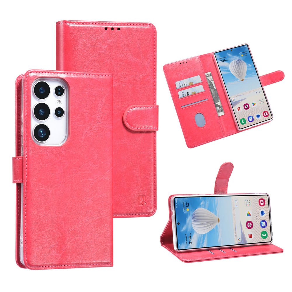 TUNIQ Samsung Galaxy S25 Ultra Book Case hoesje - Pasjeshouder voor 3 pasjes - Magneetsluiting - Hanger - Felroze-Hoesjes-Ilumina Benelux