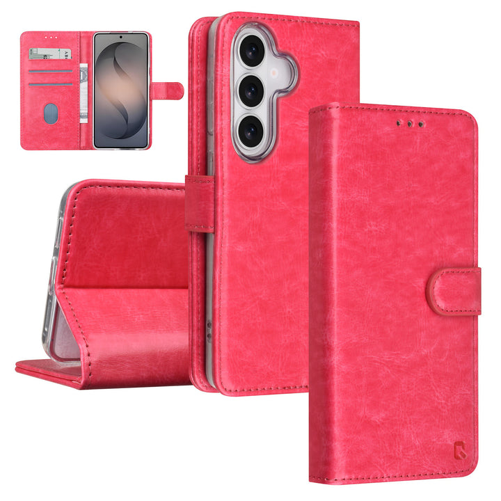 TUNIQ Samsung Galaxy S26 Book Case hoesje - Pasjeshouder voor 3 pasjes - Magneetsluiting - Hanger - Felroze-Hoesjes-Ilumina Benelux