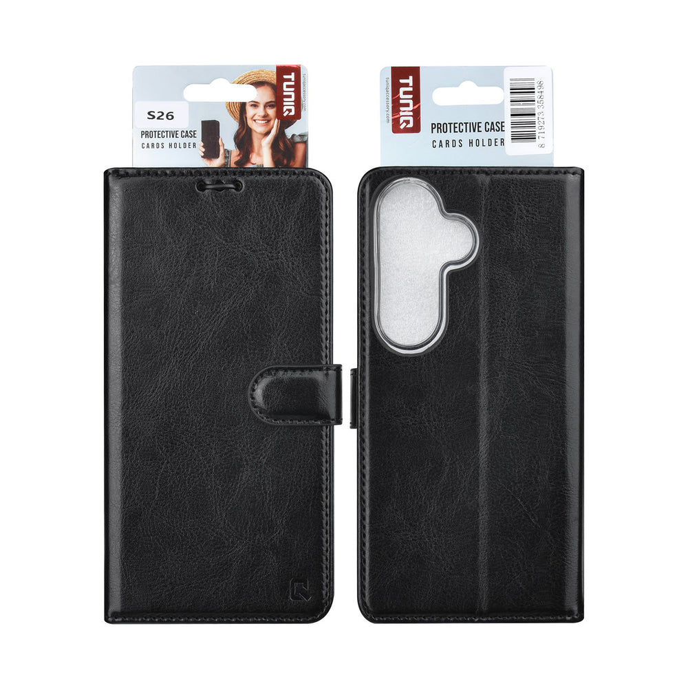 TUNIQ Samsung Galaxy S26 Book Case hoesje - Pasjeshouder voor 3 pasjes - Magneetsluiting - Hanger - Zwart-Hoesjes-Ilumina Benelux
