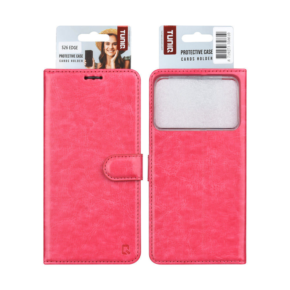 TUNIQ Samsung Galaxy S26 Edge Book Case hoesje - Pasjeshouder voor 3 pasjes - Magneetsluiting - Hanger - Felroze-Hoesjes-Ilumina Benelux