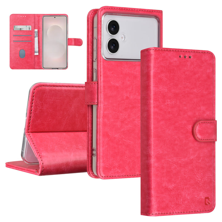TUNIQ Samsung Galaxy S26 Edge Book Case hoesje - Pasjeshouder voor 3 pasjes - Magneetsluiting - Hanger - Felroze-Hoesjes-Ilumina Benelux