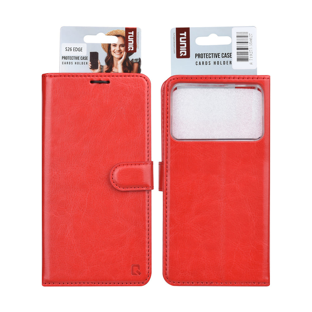 TUNIQ Samsung Galaxy S26 Edge Book Case hoesje - Pasjeshouder voor 3 pasjes - Magneetsluiting - Hanger - Rood-Hoesjes-Ilumina Benelux