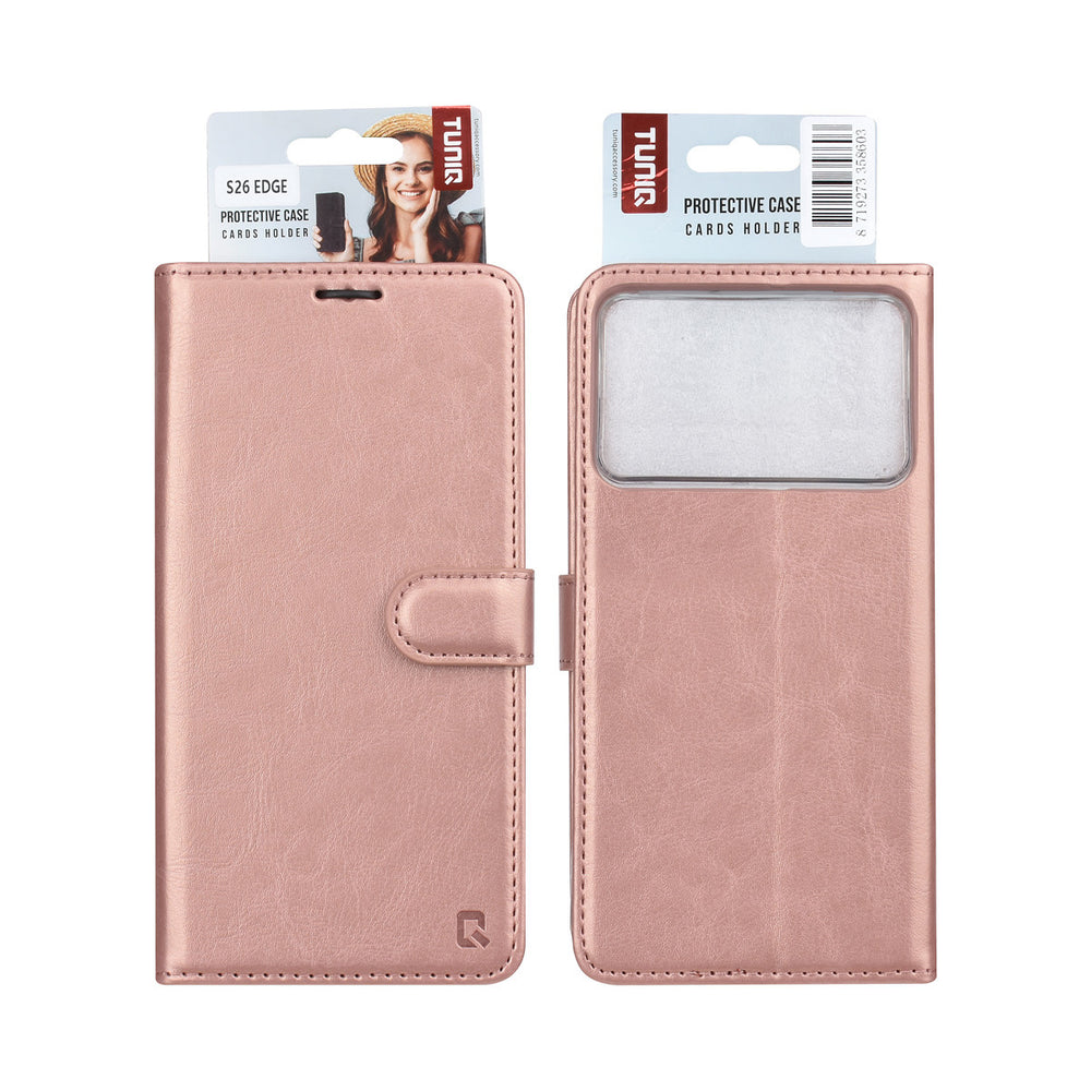 TUNIQ Samsung Galaxy S26 Edge Book Case hoesje - Pasjeshouder voor 3 pasjes - Magneetsluiting - Hanger - Rose Gold-Hoesjes-Ilumina Benelux