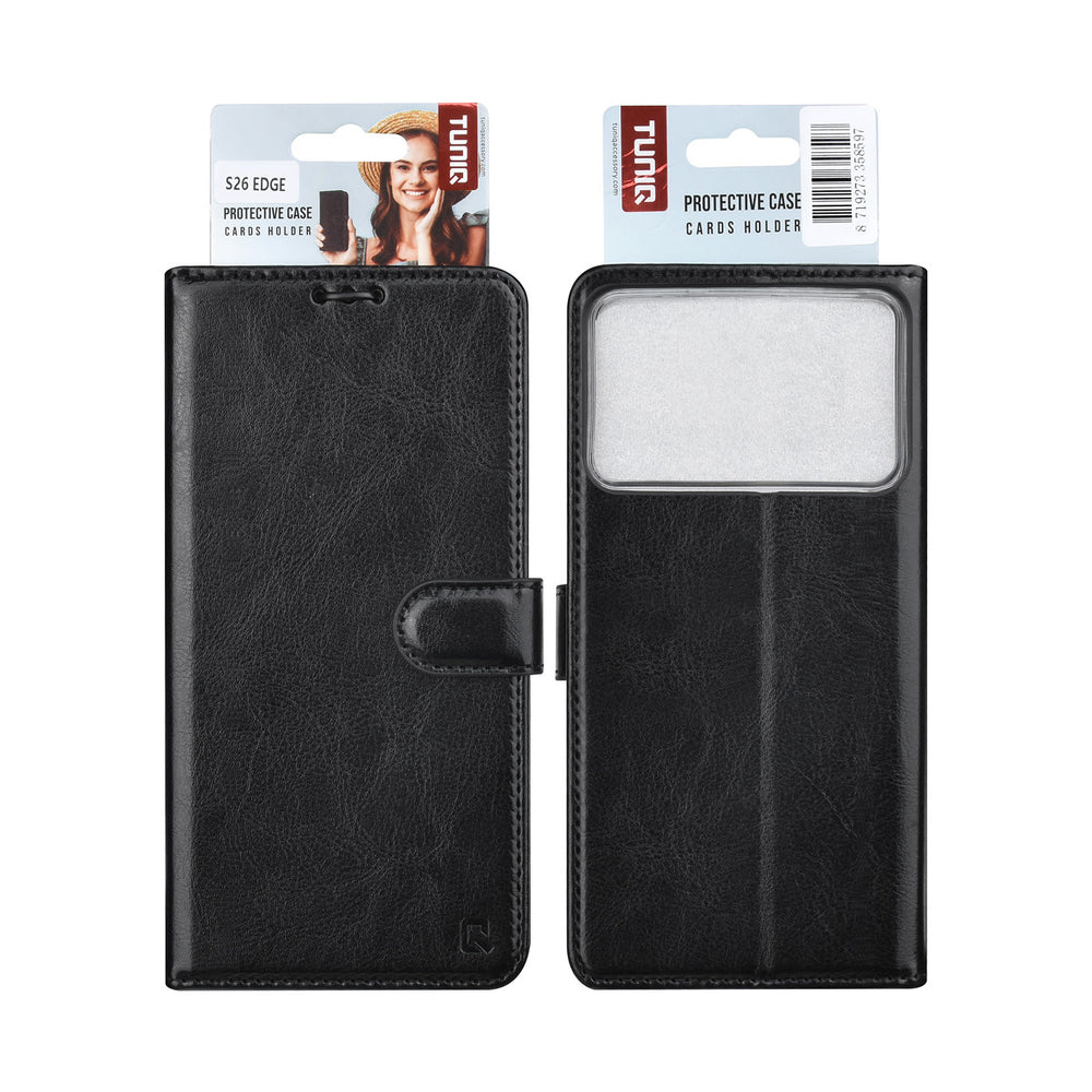 TUNIQ Samsung Galaxy S26 Edge Book Case hoesje - Pasjeshouder voor 3 pasjes - Magneetsluiting - Hanger - Zwart-Hoesjes-Ilumina Benelux