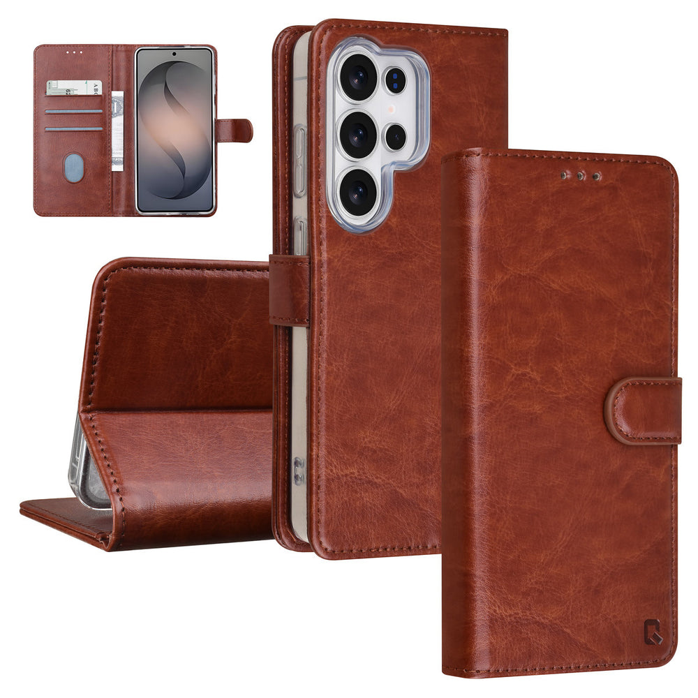 TUNIQ Samsung Galaxy S26 Ultra Book Case hoesje - Pasjeshouder voor 3 pasjes - Magneetsluiting - Hanger - Bruin-Hoesjes-Ilumina Benelux