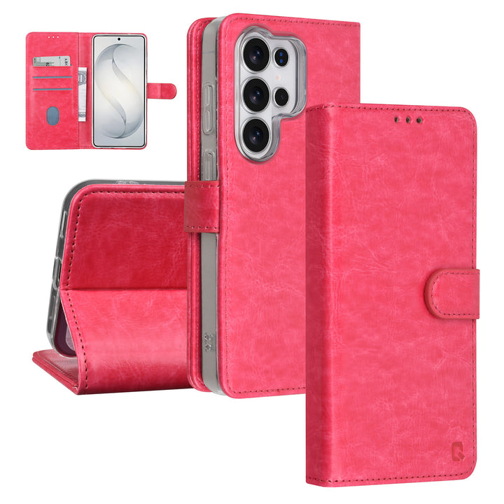 TUNIQ Samsung Galaxy S26 Ultra Book Case hoesje - Pasjeshouder voor 3 pasjes - Magneetsluiting - Hanger - Felroze-Hoesjes-Ilumina Benelux