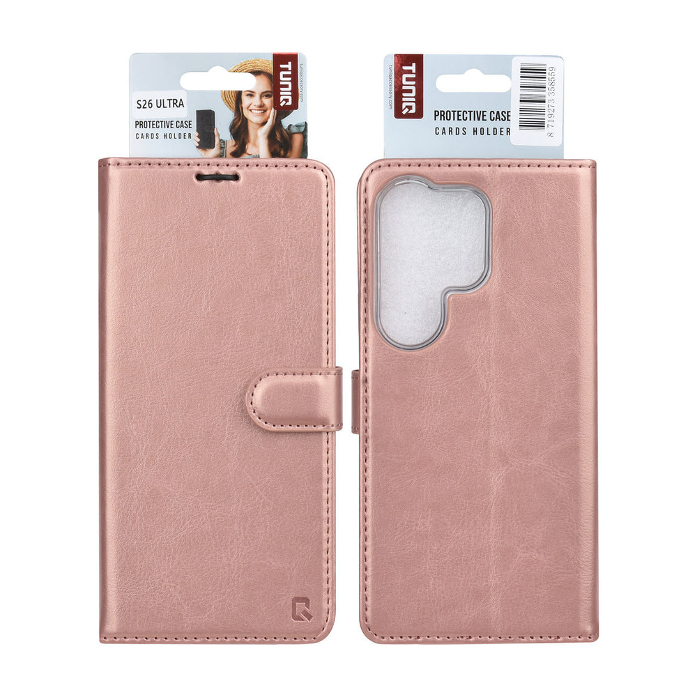 TUNIQ Samsung Galaxy S26 Ultra Book Case hoesje - Pasjeshouder voor 3 pasjes - Magneetsluiting - Hanger - Rose Gold-Hoesjes-Ilumina Benelux