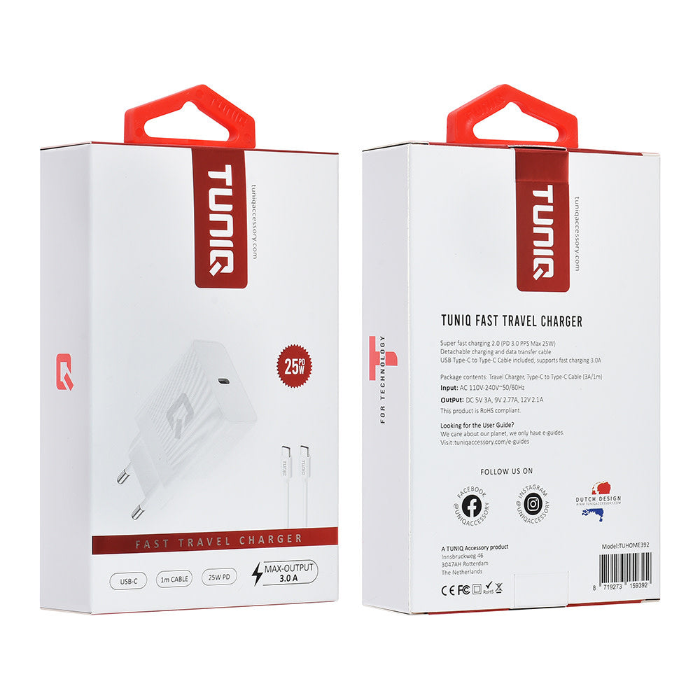 TUNIQ Snellader PD 25W Adapter met USB Type-C kabel - Wit-Oplader-Ilumina Benelux