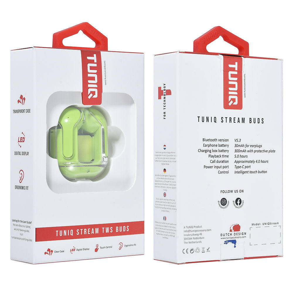 TUNIQ Stream Wireless Oordopje - Groen-In-ear koptelefoon-Ilumina Benelux