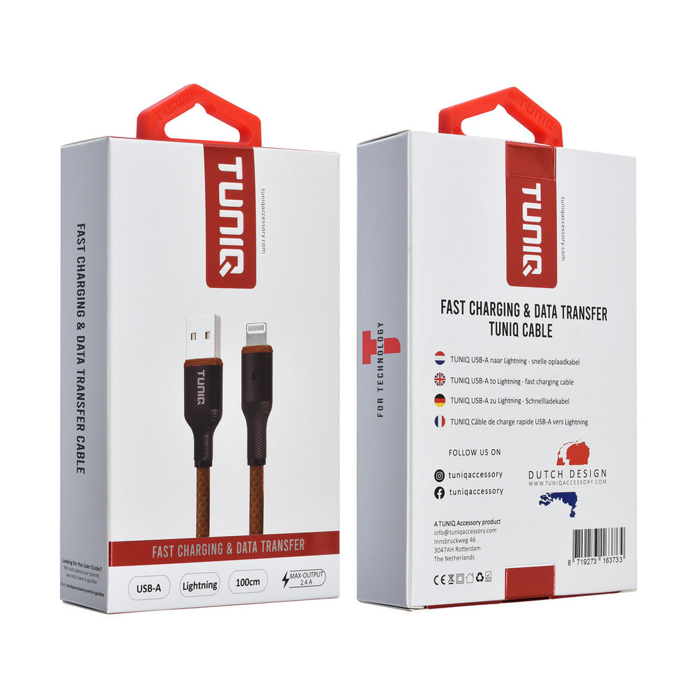 TUNIQ USB-A naar Lightning Kabel 100cm - Snelle oplaadkabel - Bruin-USB-Kabels-Ilumina Benelux