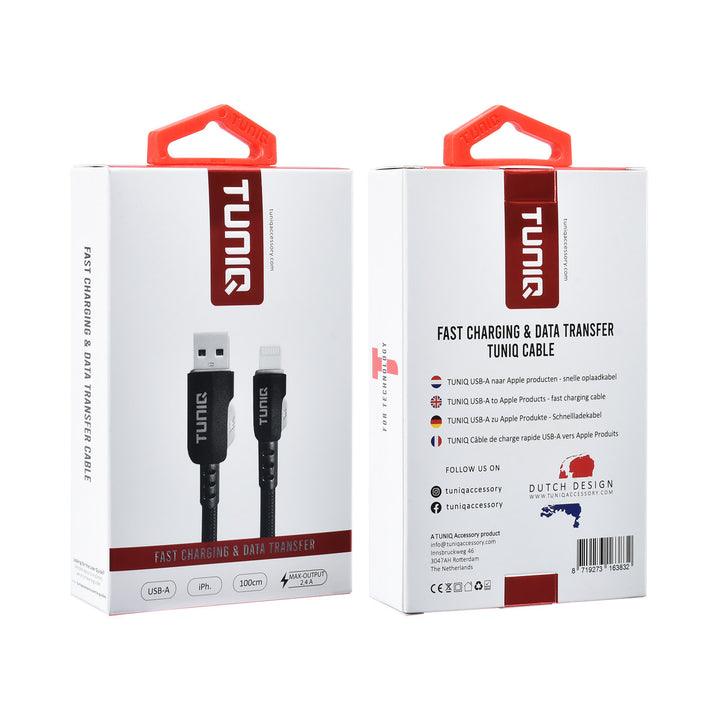 TUNIQ USB-A naar Lightning Kabel 100cm - Snelle oplaadkabel - Zwart-USB-Kabels-Ilumina Benelux