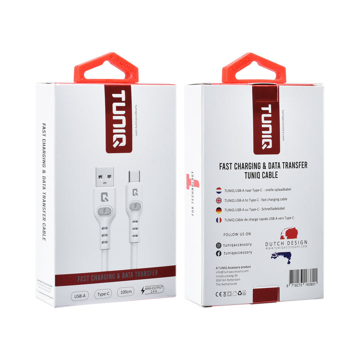 TUNIQ USB-A naar USB-C Kabel 100cm - Snelle oplaadkabel - Wit-USB-Kabels-Ilumina Benelux