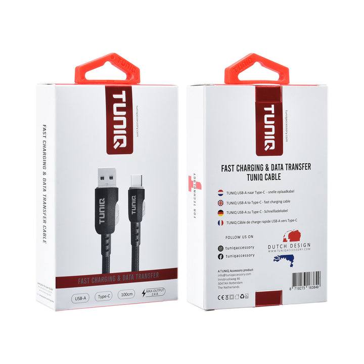 TUNIQ USB-A naar USB-C Kabel 100cm - Snelle oplaadkabel - Zwart-USB-Kabels-Ilumina Benelux