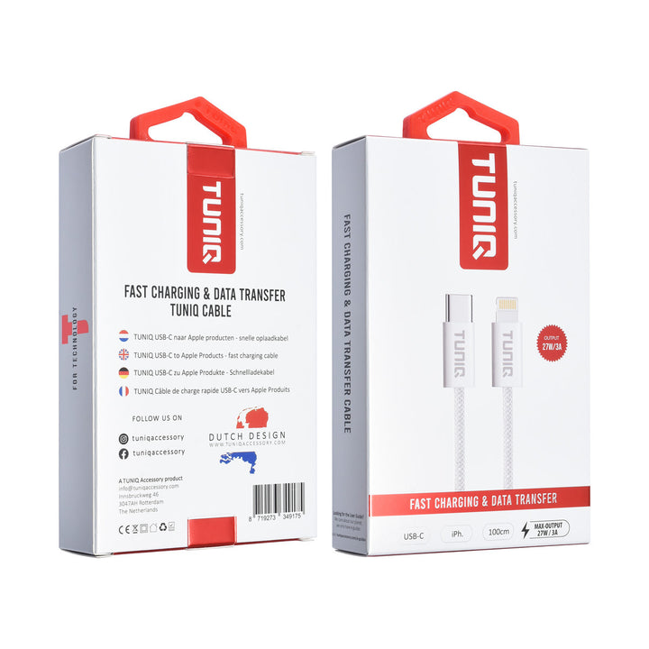 TUNIQ USB-C naar Lightning 100cm - Snelle oplaadkabel - Wit-Kabel-Ilumina Benelux