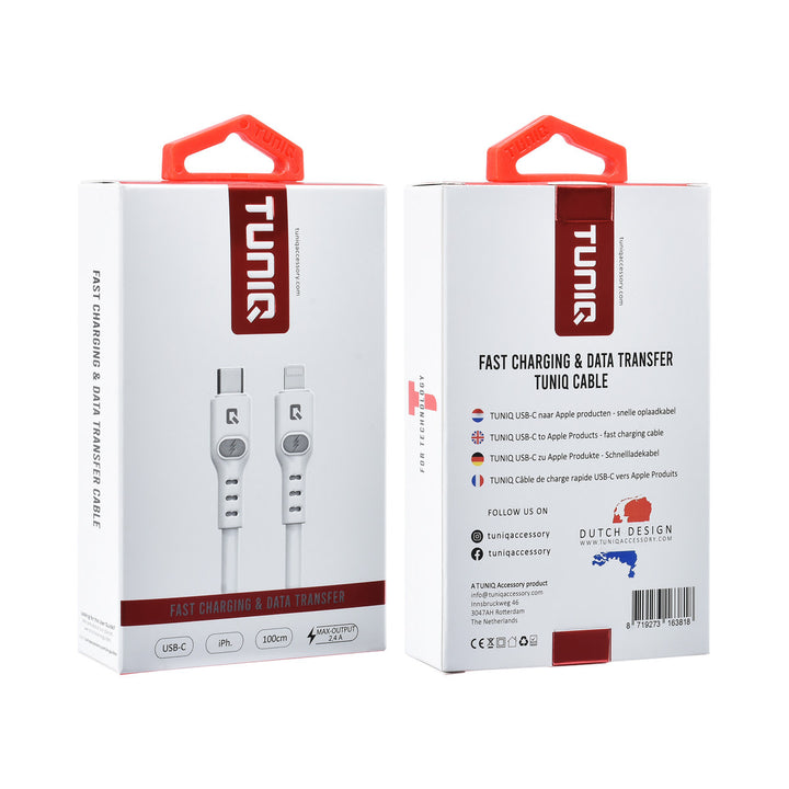 TUNIQ USB-C naar Lightning Kabel 100cm - Snelle oplaadkabel - Wit-Kabel-Ilumina Benelux