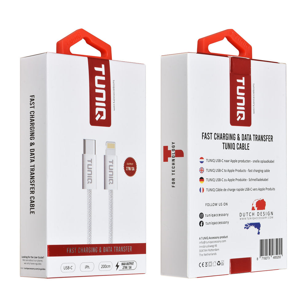 TUNIQ USB-C naar Lightning Kabel 200cm - Snelle kabel - Wit-Kabel-Ilumina Benelux