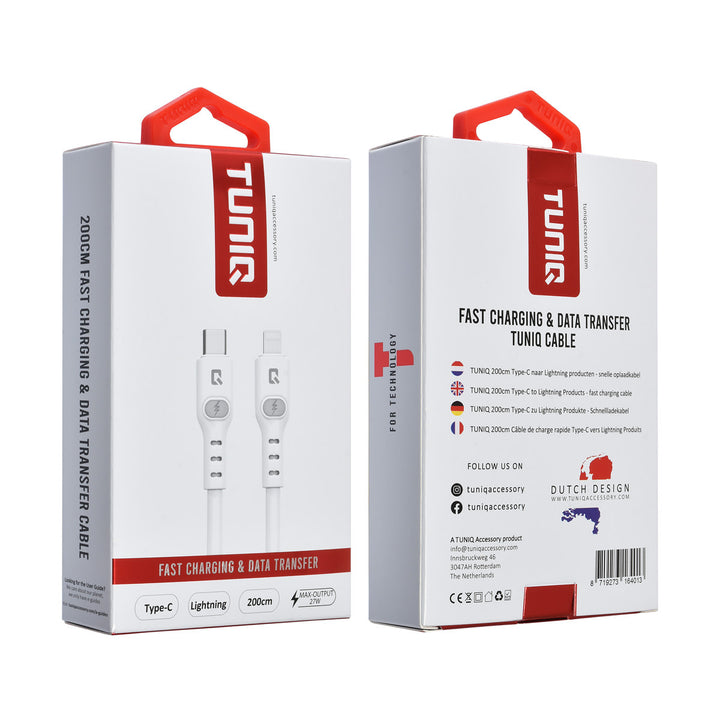 TUNIQ USB-C naar Lightning Kabel 200cm - Snelle oplaadkabel - Wit-Kabel-Ilumina Benelux