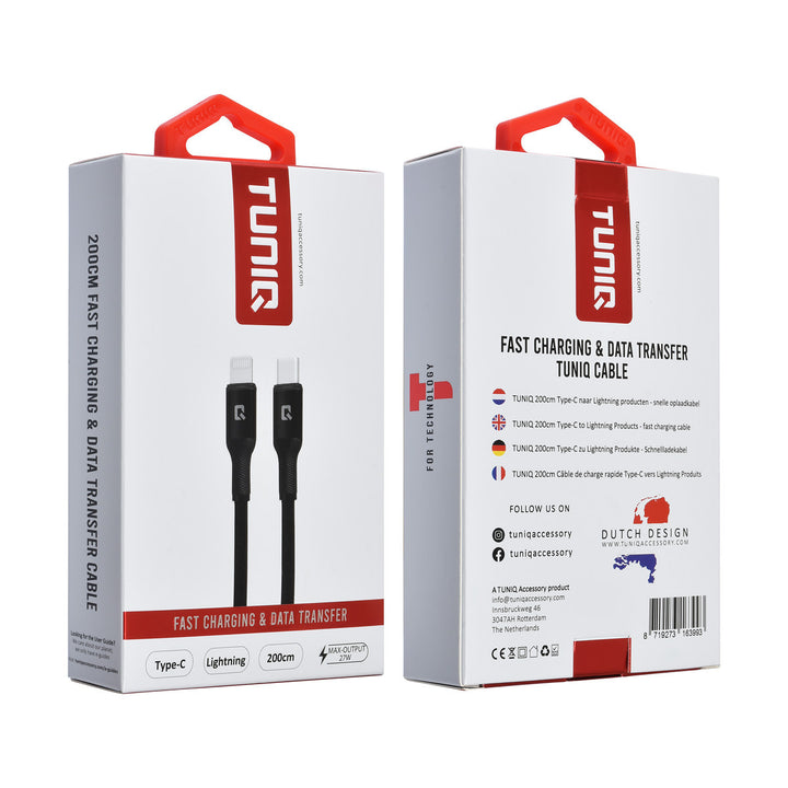 TUNIQ USB-C naar Lightning Kabel 200cm - Snelle oplaadkabel - Zwart-Kabel-Ilumina Benelux